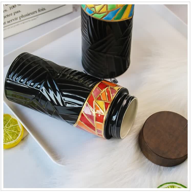 乾唐轩活瓷杯金枝玉叶随身杯木纹盖双层创意陶瓷水杯子带盖便携礼物女
