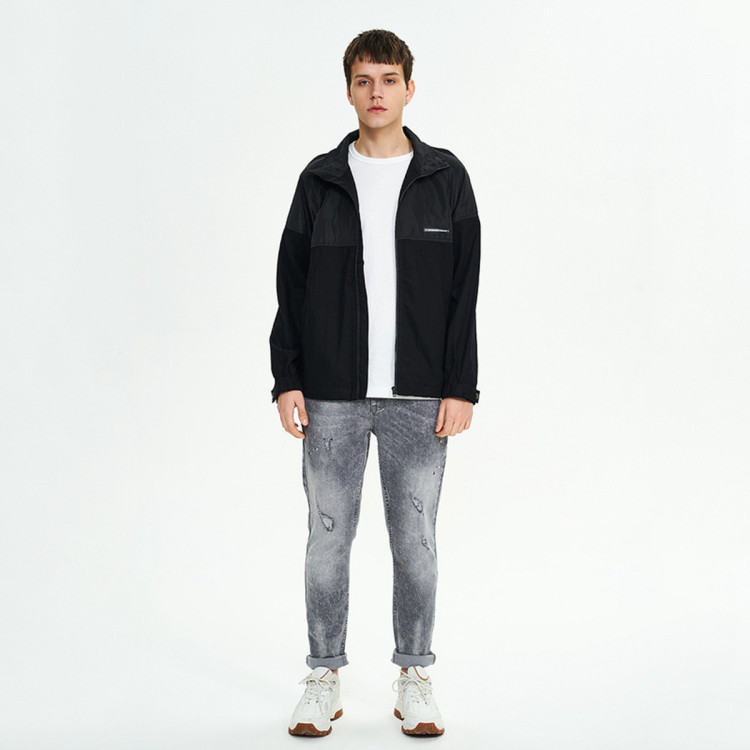 urbanrevivour男装休闲翻领牛仔短外套mv04sbye2000夹克正黑m