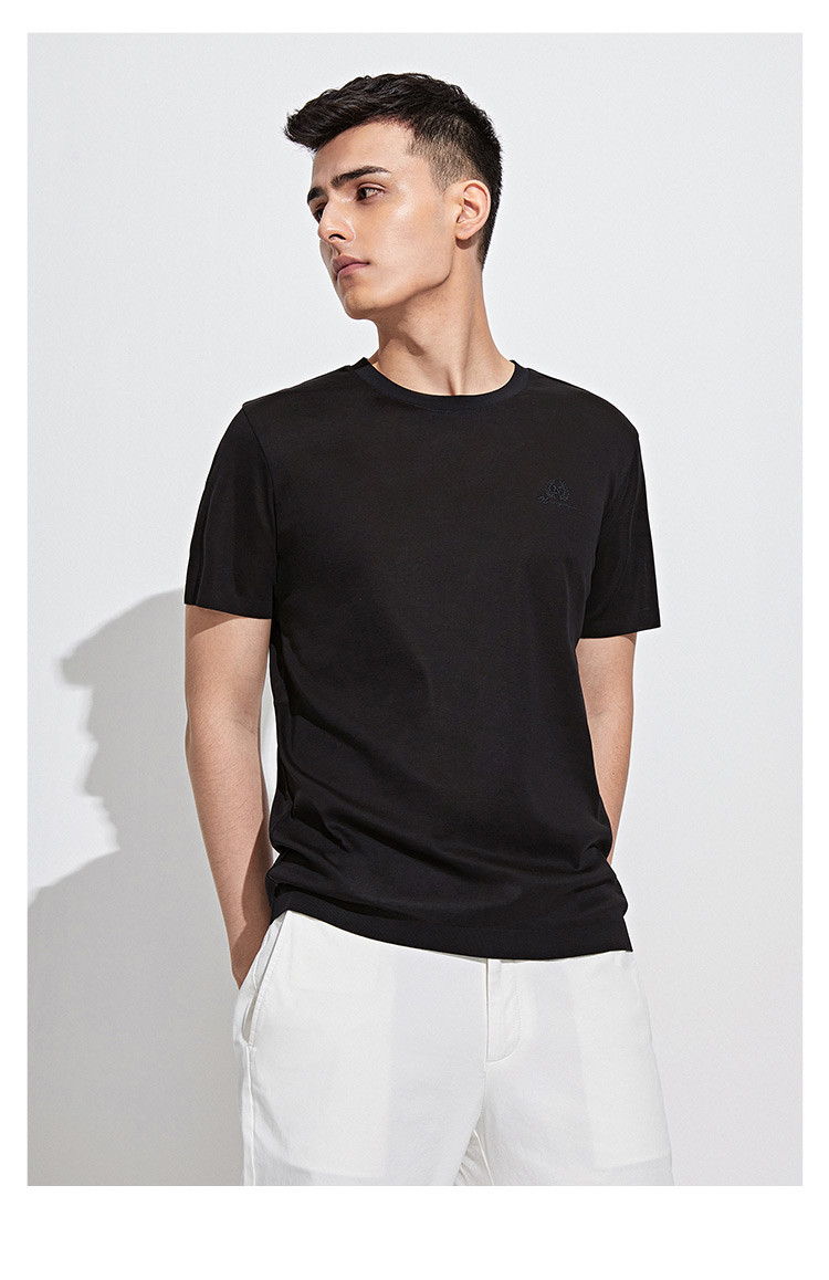 navigare品牌刺绣logo意大利小帆船春夏舒适纯棉圆领短袖男士t恤藏青m