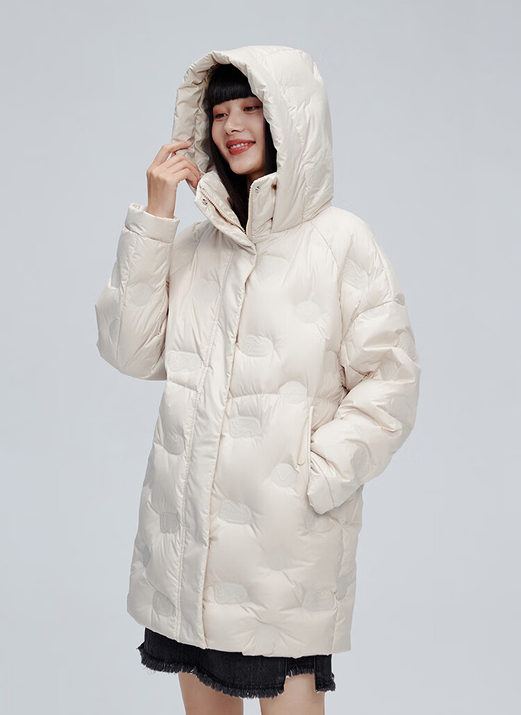 艾莱依eral 2021冬季新款羽绒服女中长款简约可爱萌鸭加厚连帽女士