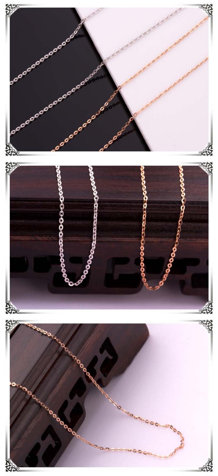 老凤凰18k玫瑰金项链 百搭简约十字链 o形项链 白色18k金 约1.