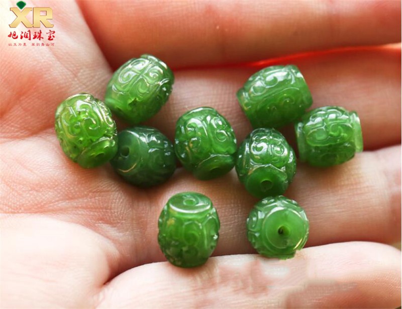 旭润珠宝和田玉回纹珠天然和田碧玉珠回纹珠桶珠路路