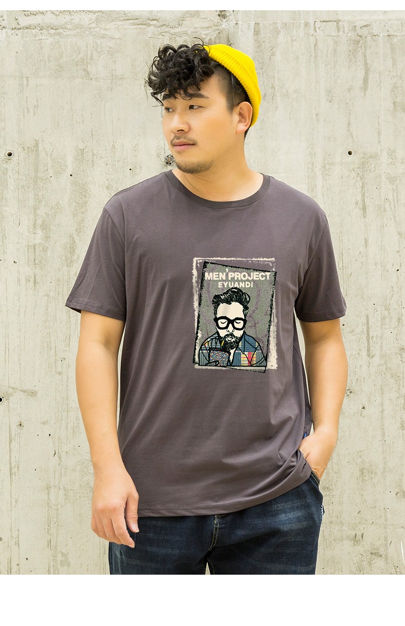 宽松青年潮流直筒短袖t恤夏胖子薄款 灰色眼镜男喝咖啡 m(100-130斤)