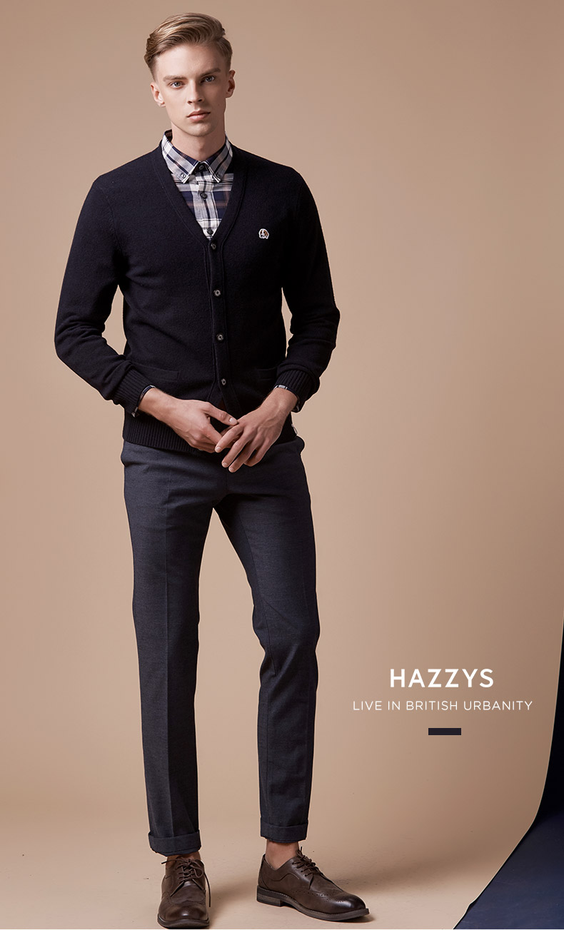 【phiz系列】哈吉斯hazzys 秋冬羊毛衫男纯色修身羊毛衫abyzd08ci28