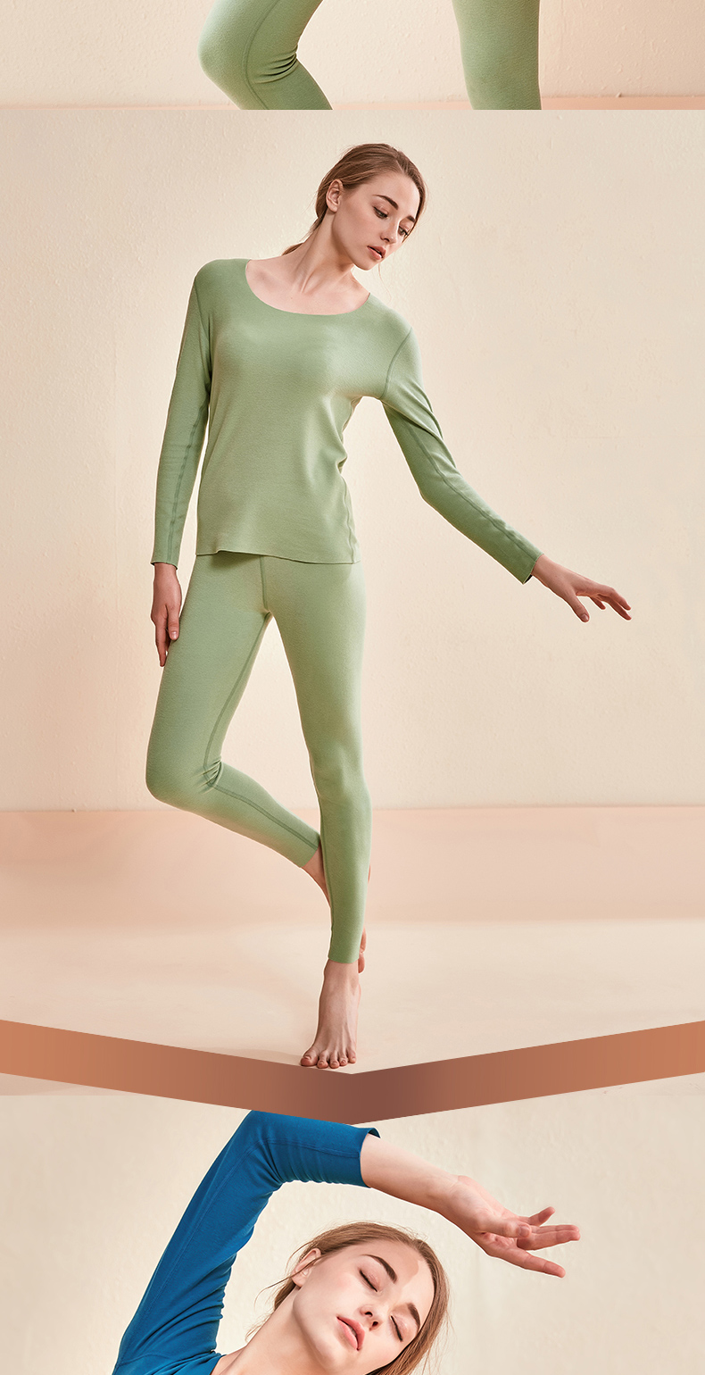 意芬三倍亲肤女士发热内衣中厚款秋衣秋裤女无痕德绒保暖内衣套装 酒