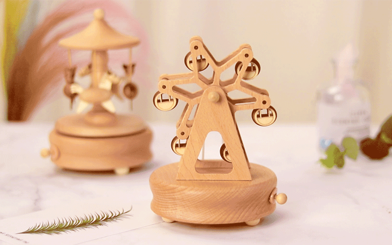 中麒 音乐盒八音盒木旋转木马木质圣诞节礼物送女友生日礼物女生女