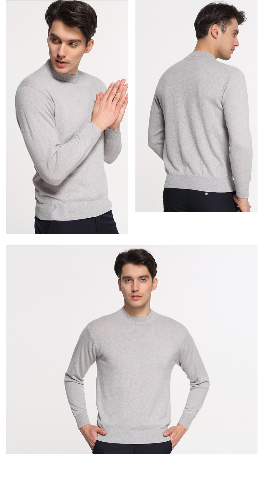 帝高羊绒衫男士早春基础打底羊绒衫纯色薄款针织套衫断码圆领暗色xxl