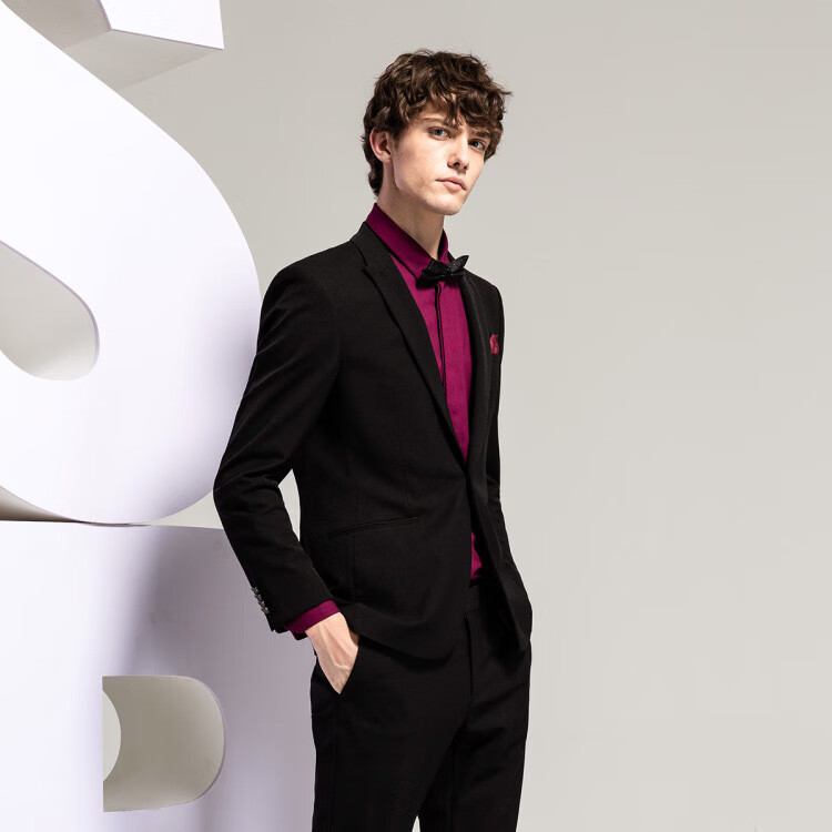 九牧王joeone 男装西服秋冬新款青年男士保暖商务通勤修身便西外套