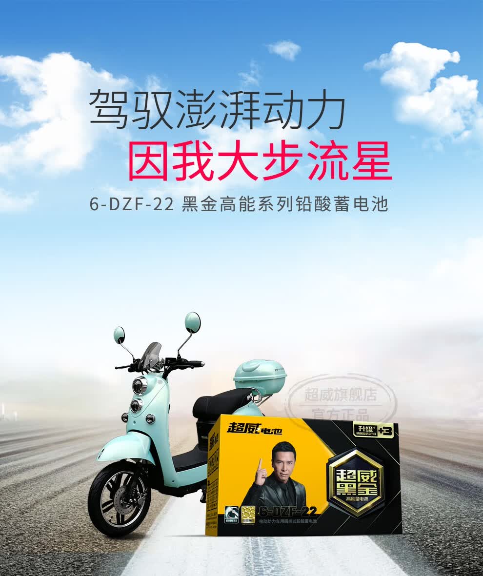 超威72v22ah 黑金升级版 6-dzf-22/6只装 豪华型两轮电动车电池 电瓶