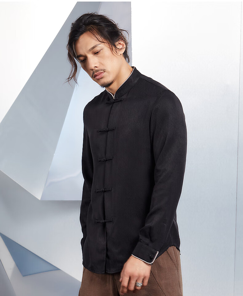 意树中国风长袖衬衫男装中式原创盘扣立领衬衣时尚商务百搭上衣秋