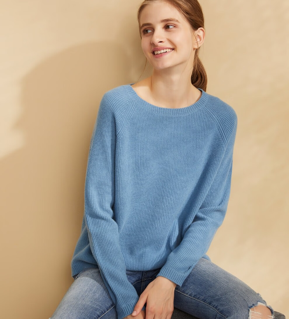 gts新疆天山羊绒衫女山羊绒毛衣金纯针织短款圆领套头秋冬厚宽松慵懒