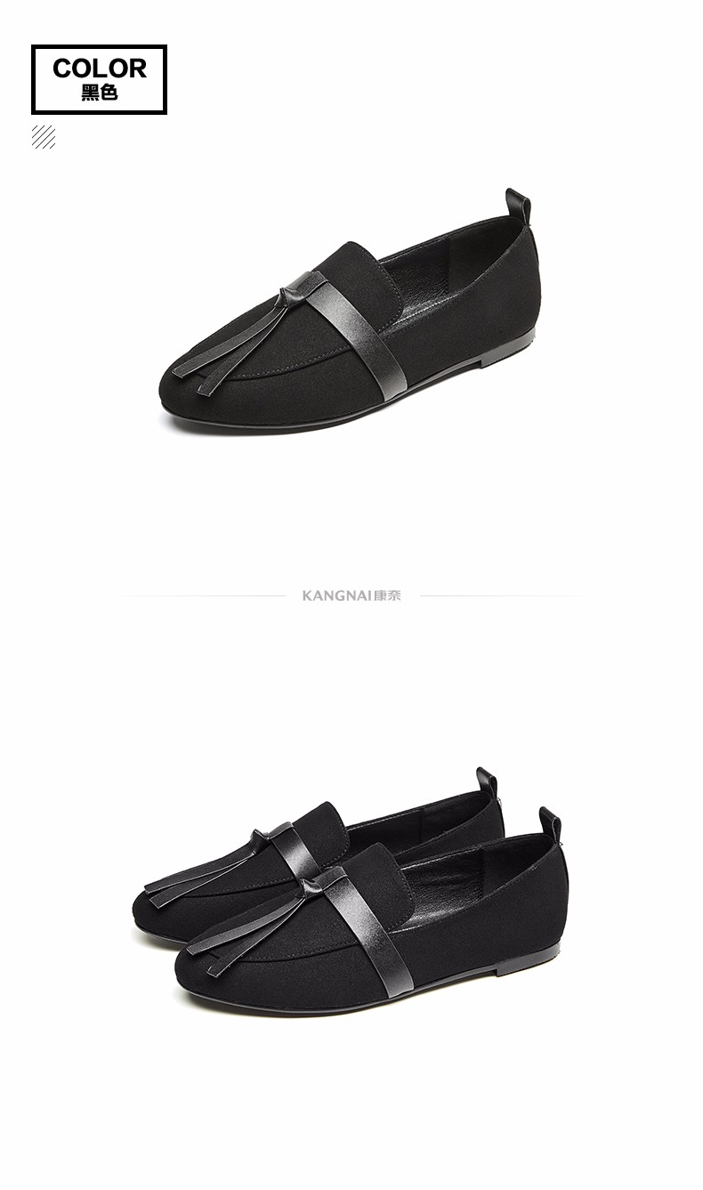 康奈单鞋 19春季新款单鞋女时尚圆头套脚复古风单鞋平跟简约优雅气质