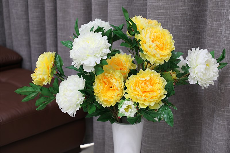 wo  仿真花假花3头牡丹花客厅落地花套装装饰花绢花花艺套装现代简约