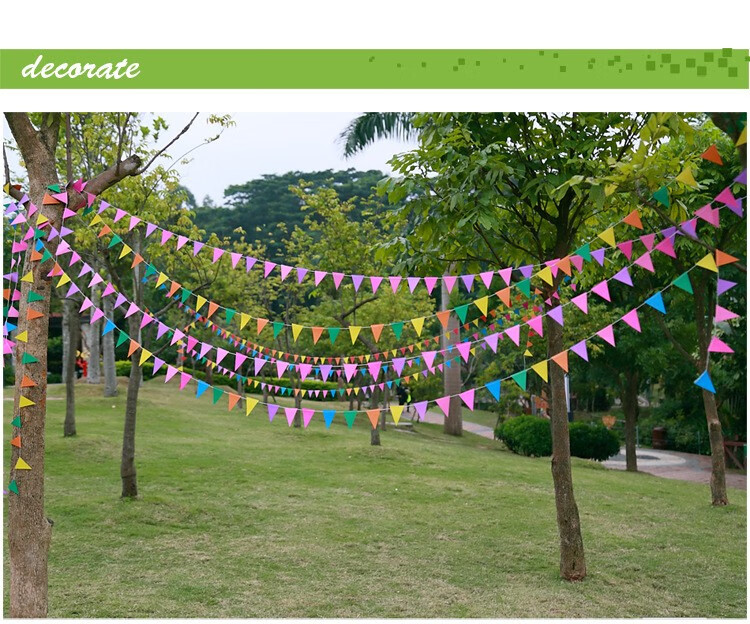 心翼六一儿童节日4米彩色三角形装饰拉花小挂旗纸串彩旗生日聚会派对