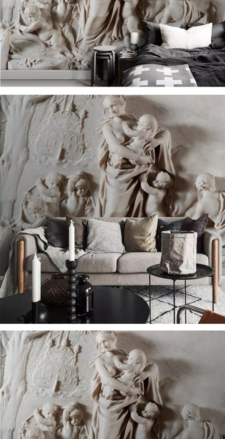 蓝鱼(lanyu)3d立体欧式浮雕电视背景墙壁纸客厅卧室影视墙人物圣女