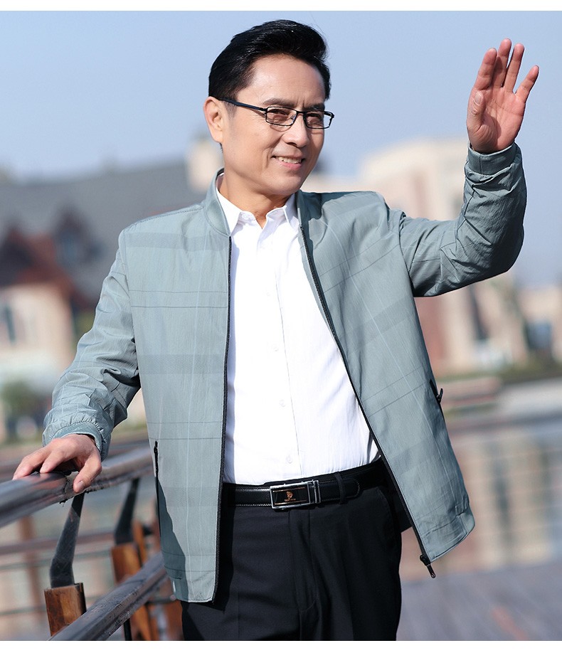 立领夹衫2019春秋新款男士格子薄款外套中2019秋季新款夹克男棒球领中