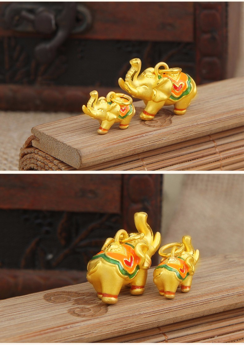 老凤凰520礼物3d硬金黄金小象吊坠足金999福象珐琅吉象吸水象黄金珐琅