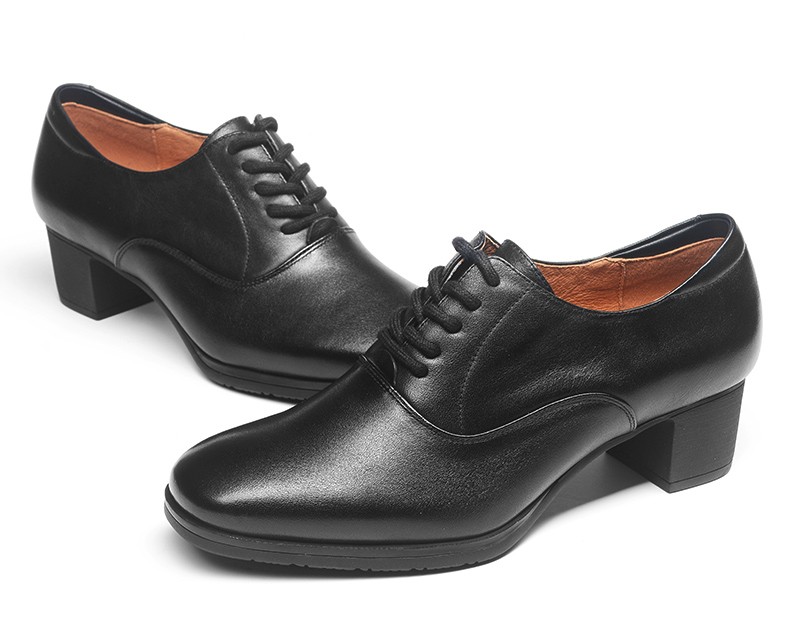 3515强人女式皮鞋新品春季透气皮鞋耐磨工装职业中跟女士皮鞋 黑色 39