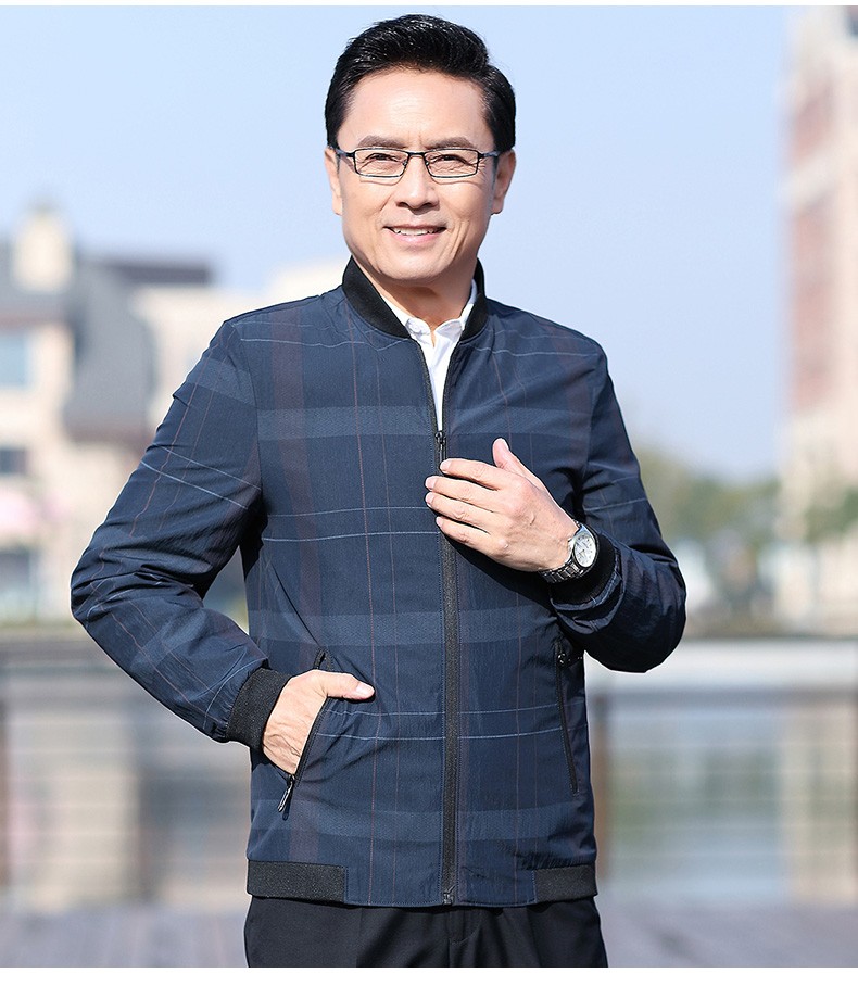立领夹衫2019春秋新款男士格子薄款外套中2019秋季新款夹克男棒球领中
