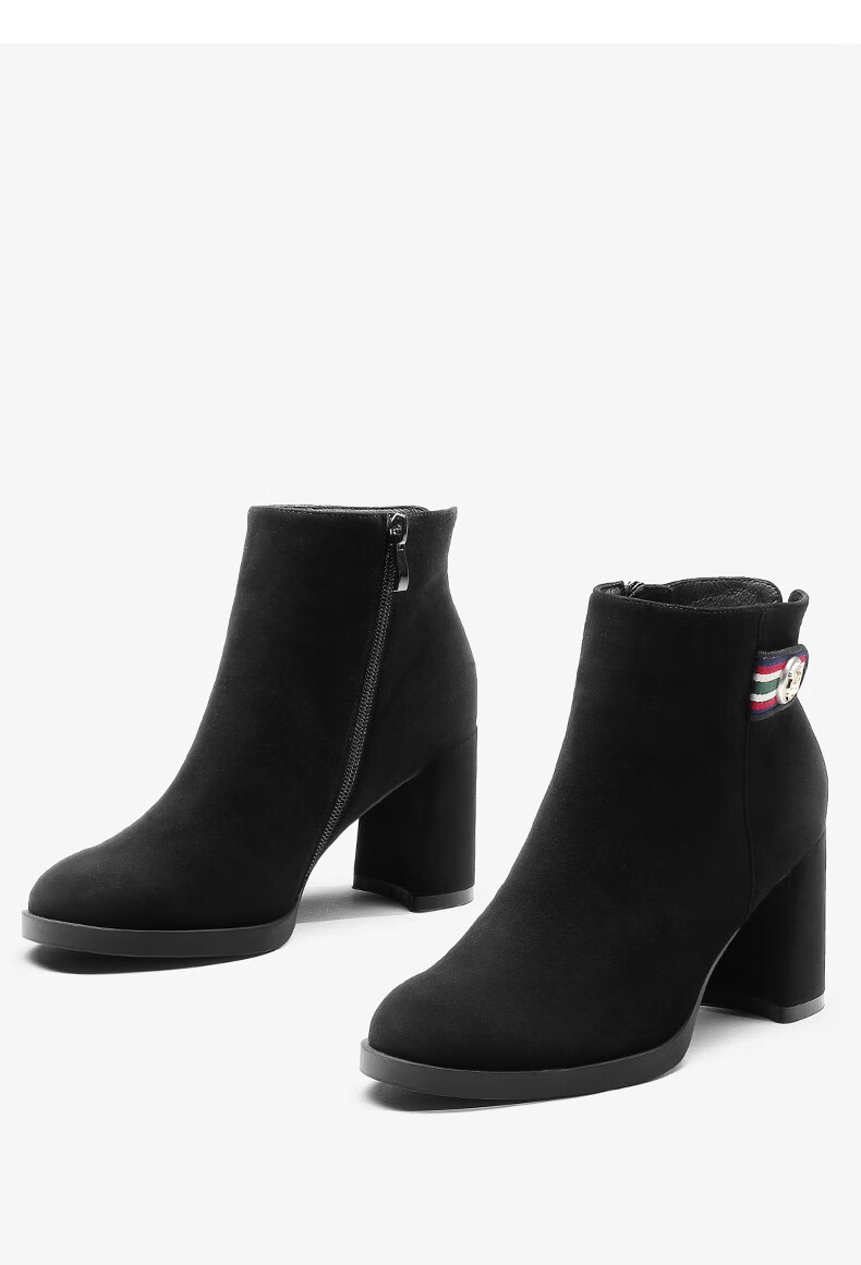 高跟短靴女粗跟色非新款秋冬单靴女真皮及裸靴英伦风女靴d629p 啡色