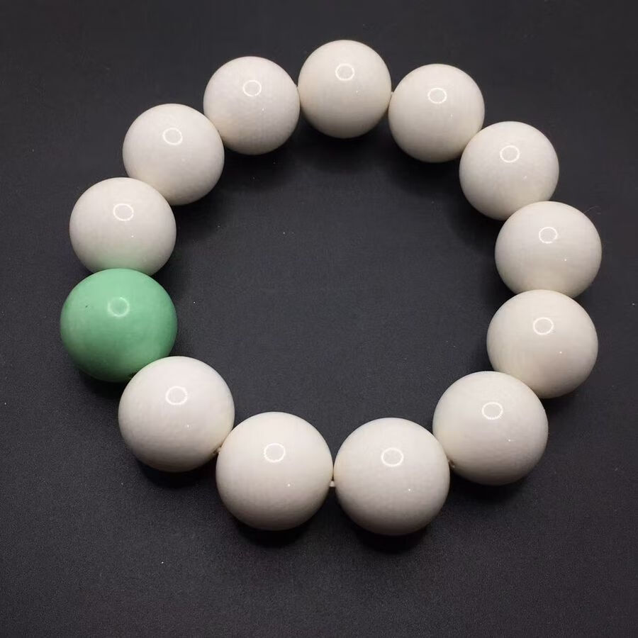 lxm0710超细网纹象牙白搭配松石圆珠手链18mm