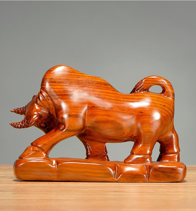 刺史黄花梨木雕华尔街牛摆件牛气冲天办公室风水牛大号红木工艺品手工