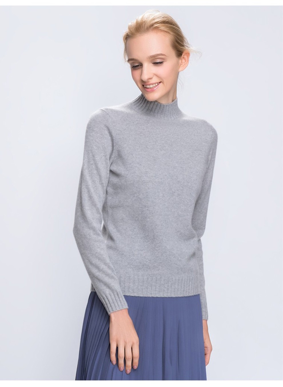 gts新疆天山羊绒衫女半高领短款修身显瘦百搭基础套头简约毛衣打底衫