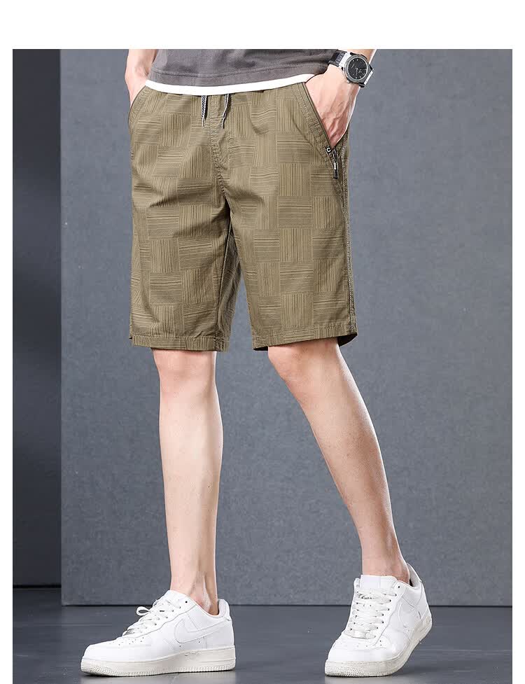 Romon 100% Cotton Casual Shorts Men Summer Thin Trendy Straight Elastic Waist Solid Color Knee-Length Khaki 3XL 9