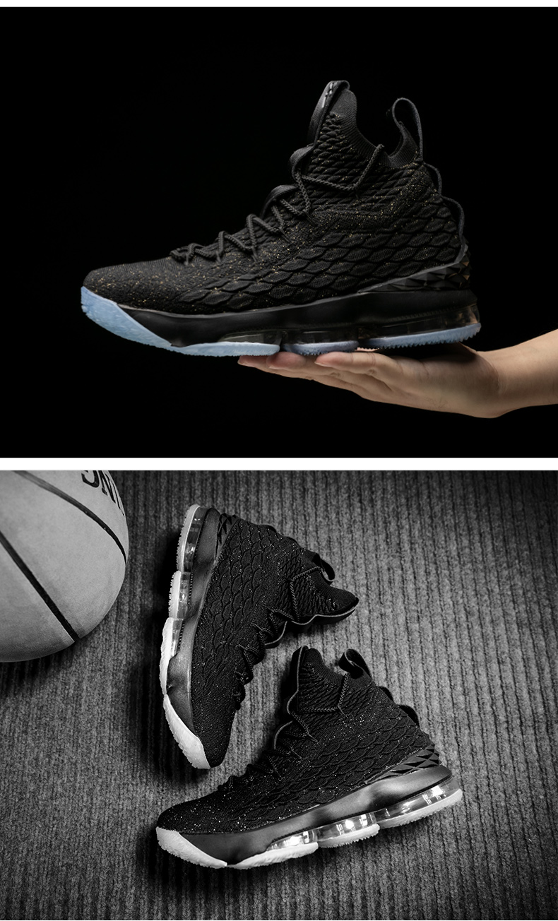 浮雕鸳鸯学生运动鞋男气垫春夏季james花卉king 15代骑士黑金金鸳鸯