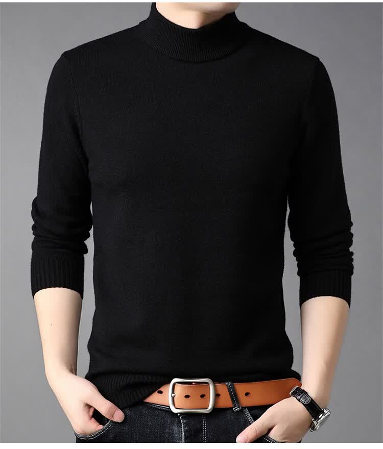 Hengyuanxiang Solid Color Thickened Crew Neck Sweater Men's Mid-Aged Knitted Thermal Base Layer 3