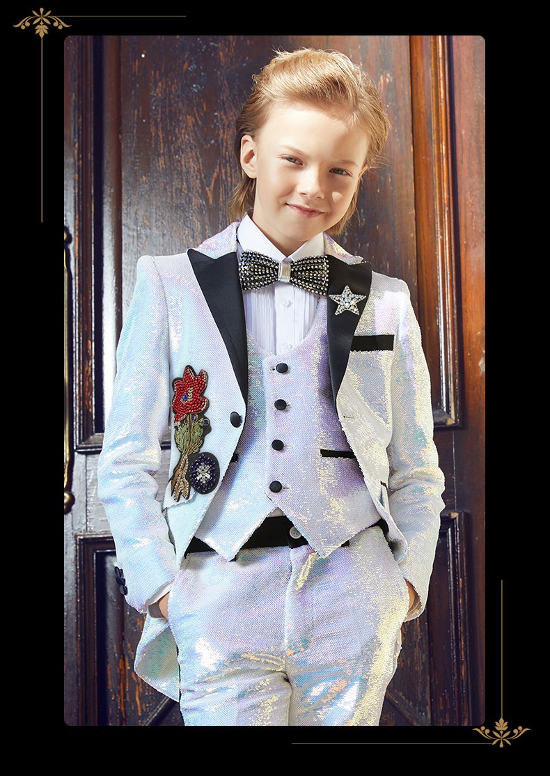 boerss儿童礼服燕尾服套装法式礼服男童礼服演出服模特走秀西服套装