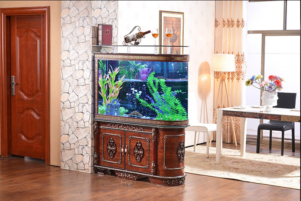 金点尚品欧式子弹头下过滤鱼缸水族箱中式屏风底部过滤鱼缸客厅家用
