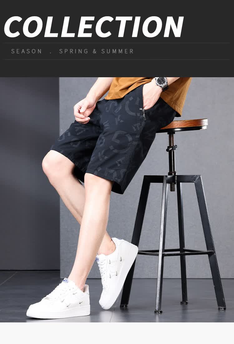 Romon Pure Cotton Casual Men's Shorts Summer Thin Loose Five-Point Printed Trendy Beach Pants Bean Green 4XL 2