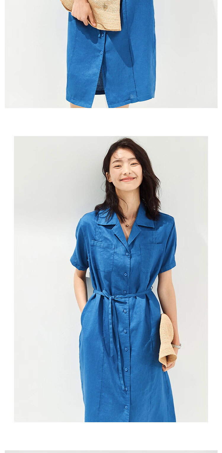 子陌zimo2022百搭简约纯亚麻a版系带中长款连衣裙麻本色l