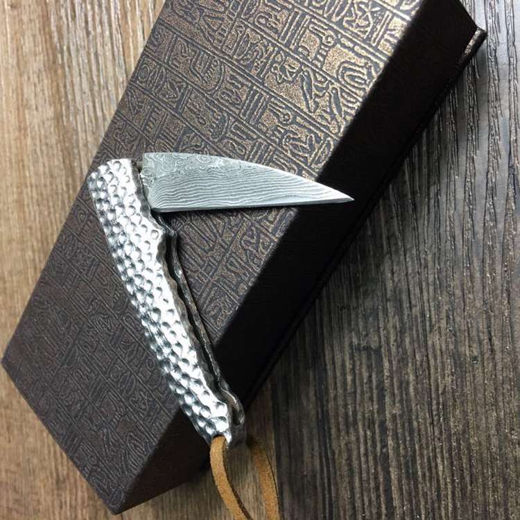 大马士革小银匠折小刀 珍藏小刀 文玩迷你小刀 高端送礼刀具