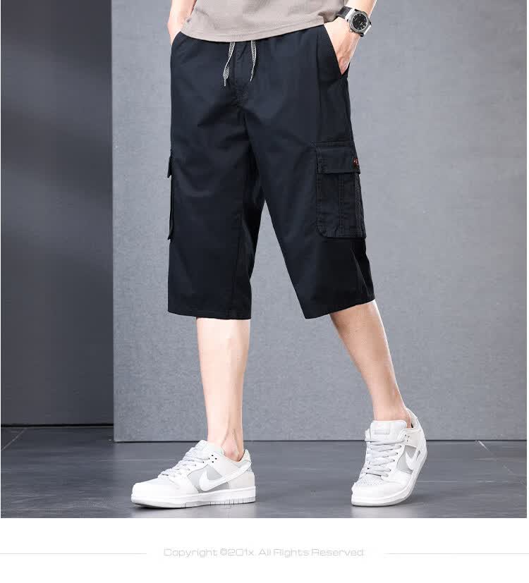 Romon Summer New Men's Shorts Trendy Straight-Leg Versatile Loose Seven-Point Casual Jeans Navy Blue 3XL 9