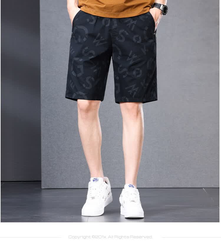 Romon Pure Cotton Casual Men's Shorts Summer Thin Loose Five-Point Printed Trendy Beach Pants Bean Green 4XL 9