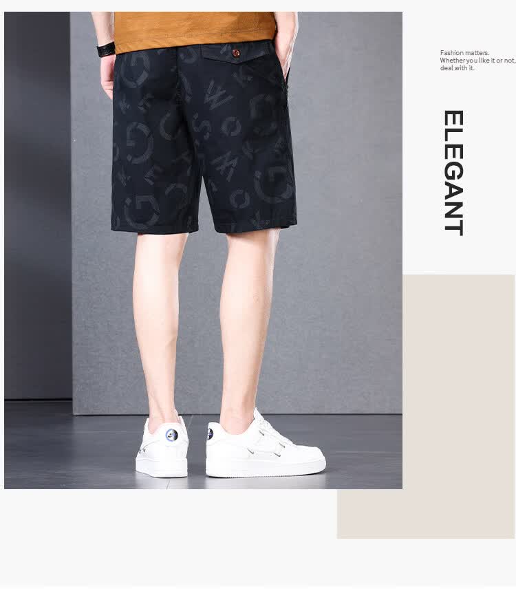 Romon Pure Cotton Casual Men's Shorts Summer Thin Loose Five-Point Printed Trendy Beach Pants Bean Green 4XL 3