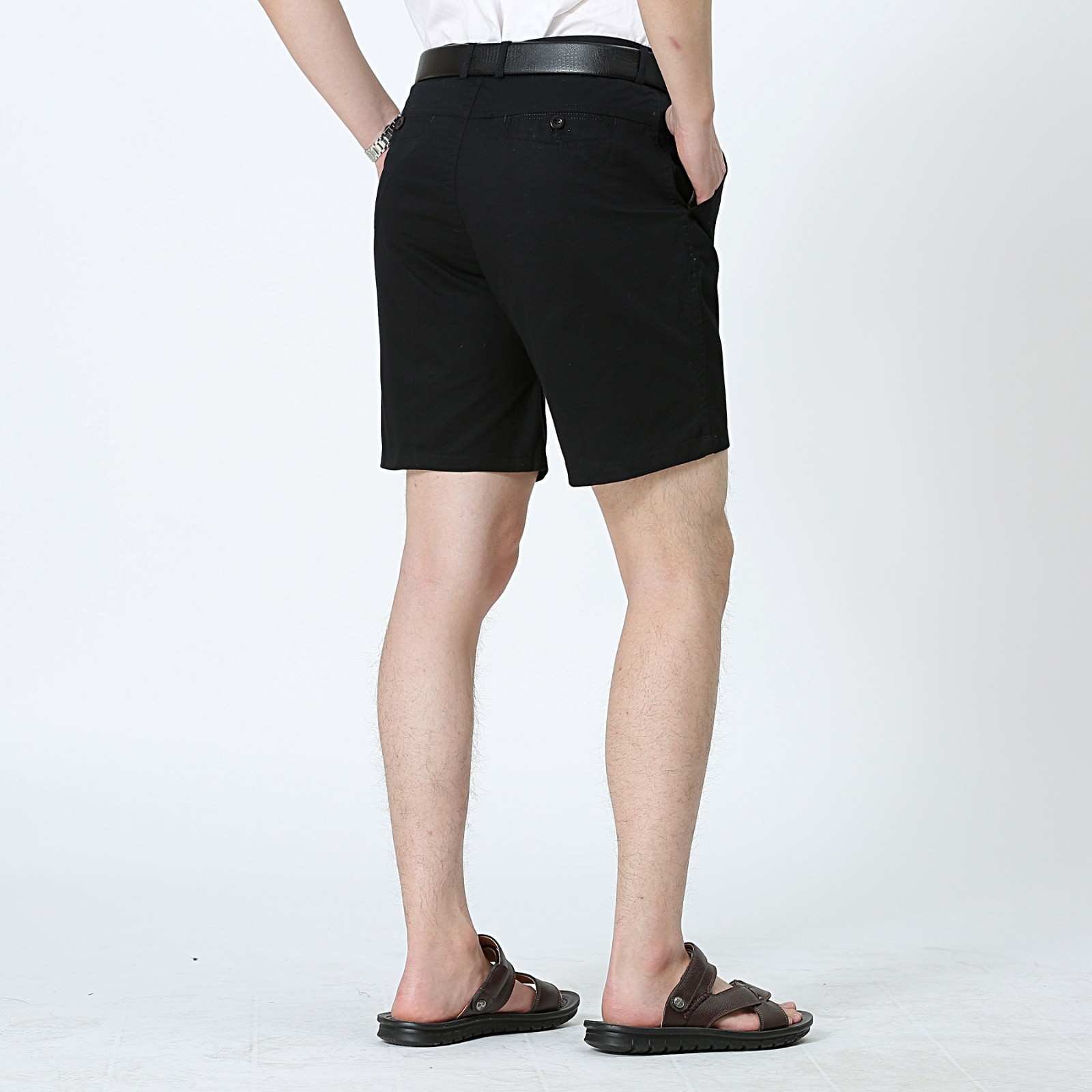 夏季薄款男士中年休闲西装短裤爸爸高腰中老年棉宽松外穿五分裤米白深