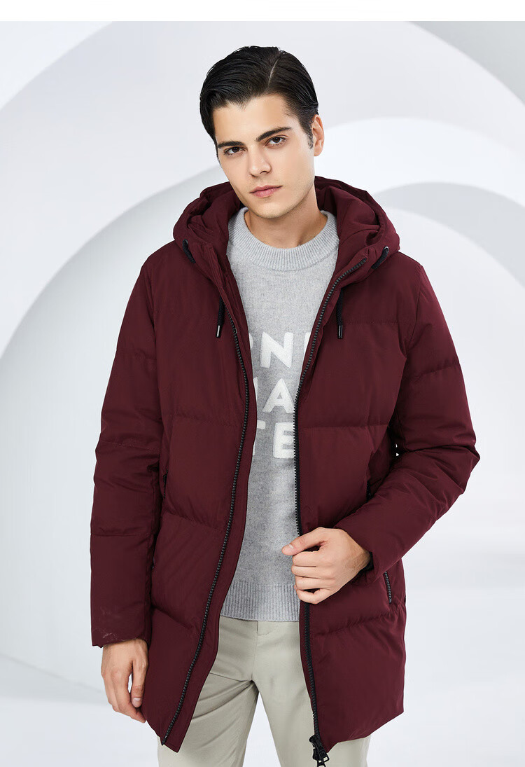 波司登 男士羽绒服冬季中长款连帽修身都市休闲外套 黑色 175/92a