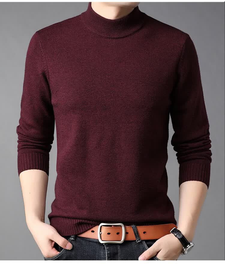 Hengyuanxiang Solid Color Thickened Crew Neck Sweater Men's Mid-Aged Knitted Thermal Base Layer 7