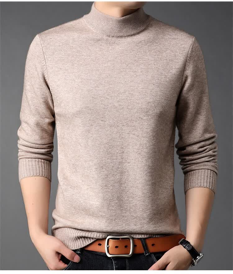 Hengyuanxiang Solid Color Thickened Crew Neck Sweater Men's Mid-Aged Knitted Thermal Base Layer 5