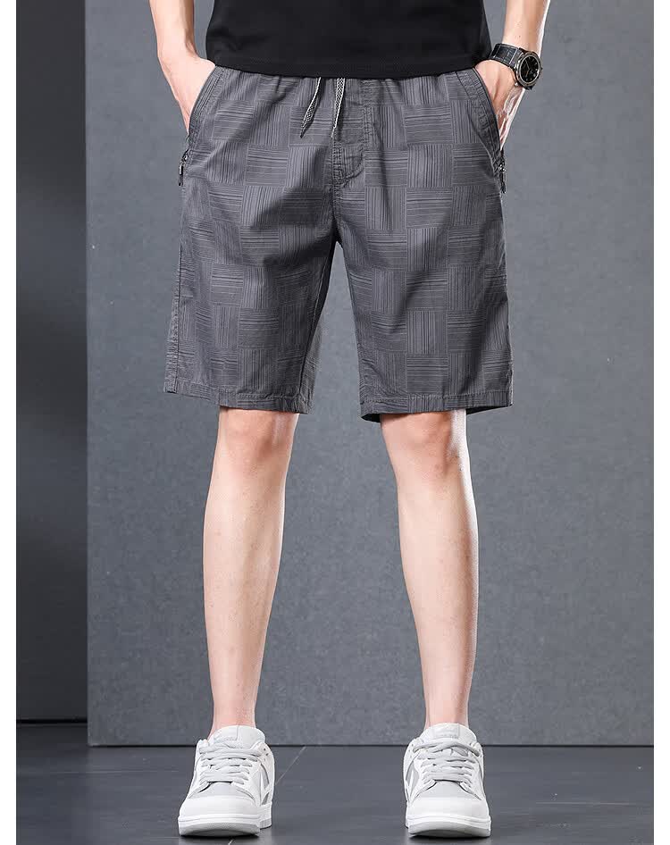 Romon 100% Cotton Casual Shorts Men Summer Thin Trendy Straight Elastic Waist Solid Color Knee-Length Khaki 3XL 5