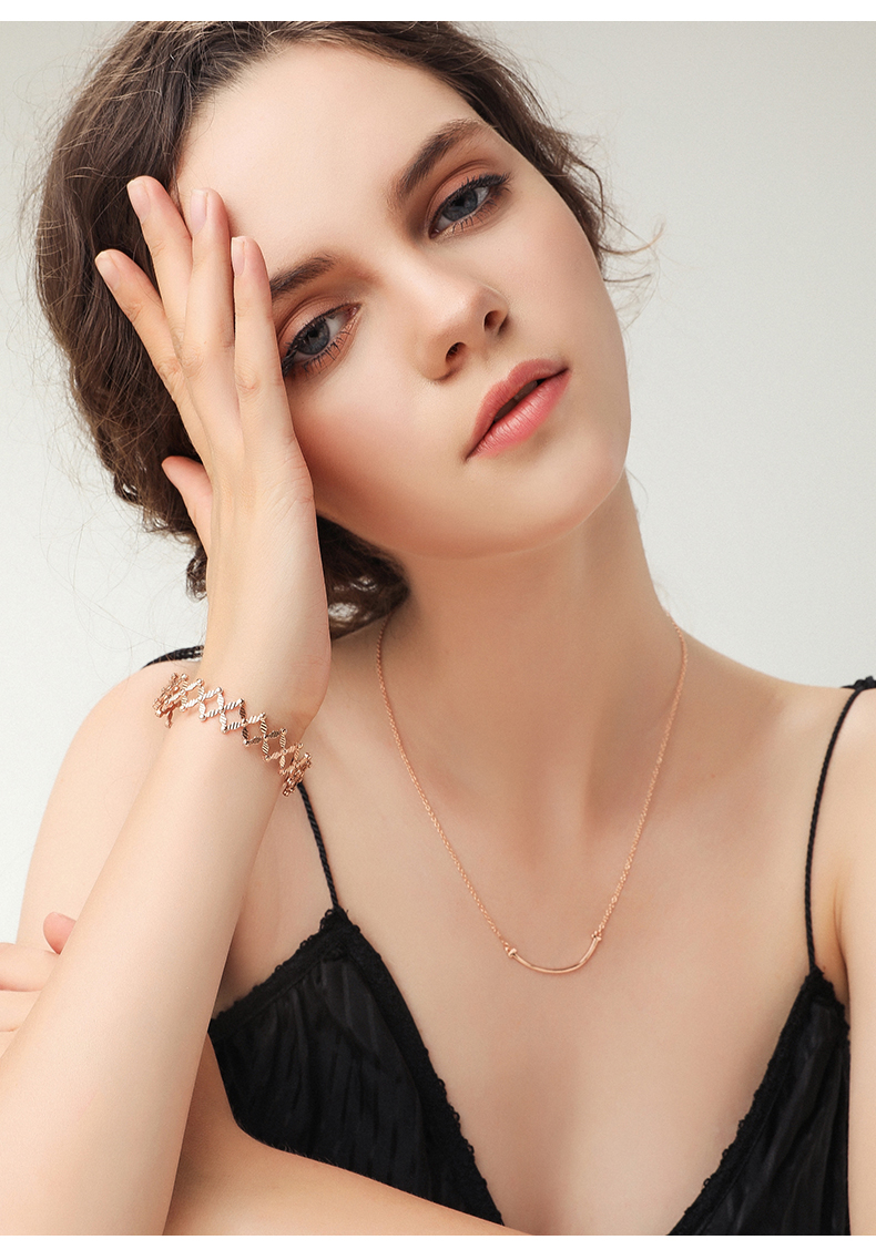 法卡曼facaman品牌镀18k彩金笑脸项链女玫瑰金微笑小