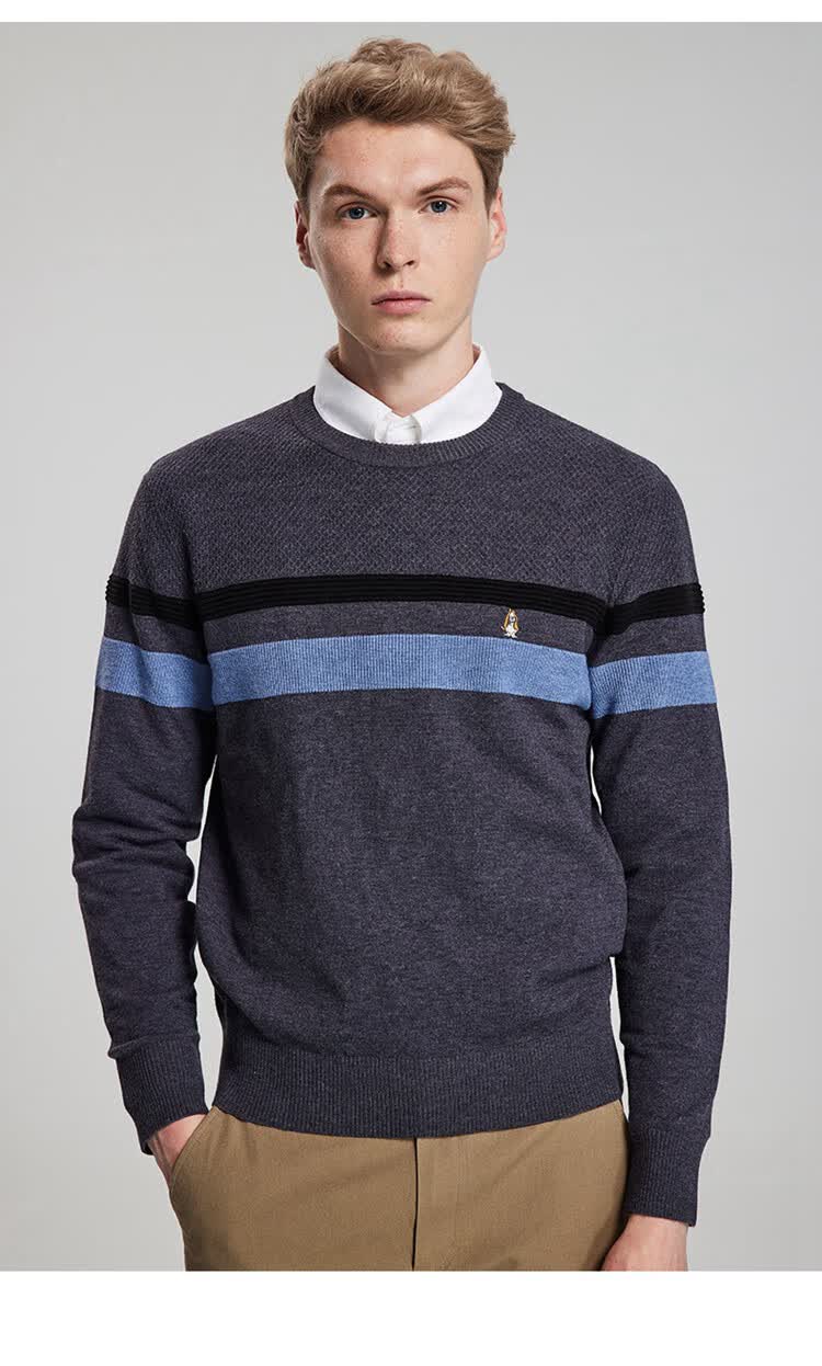 暇步士hush puppies 条纹休闲男式针织衫 078深灰1 xxl【图片 价格