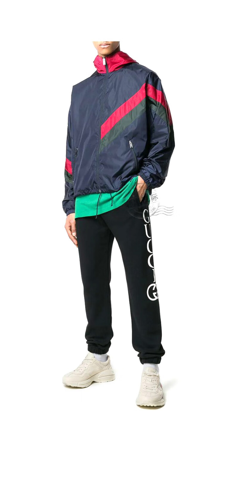 gucci古驰男外套红绿条纹简约运动连帽上衣553284 zaau6 4418 蓝色 50