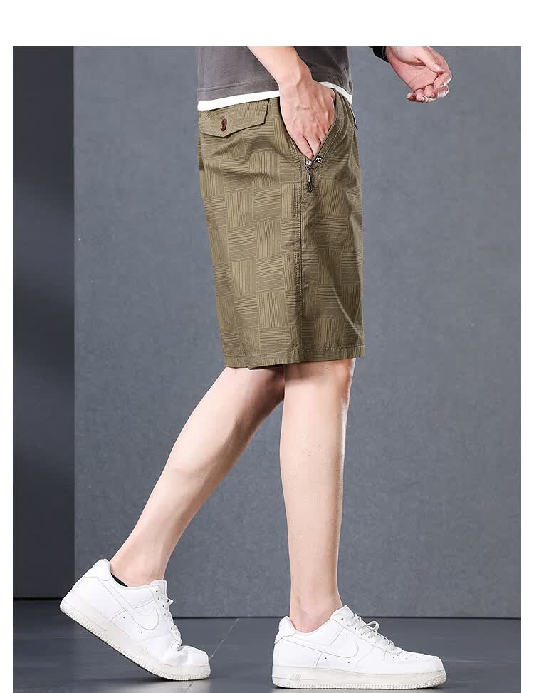 Romon 100% Cotton Casual Shorts Men Summer Thin Trendy Straight Elastic Waist Solid Color Knee-Length Khaki 3XL 10
