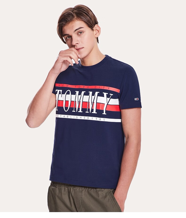 tommy jeans 男装2019春夏季男士潮流休闲圆领短袖t恤 白色100 l