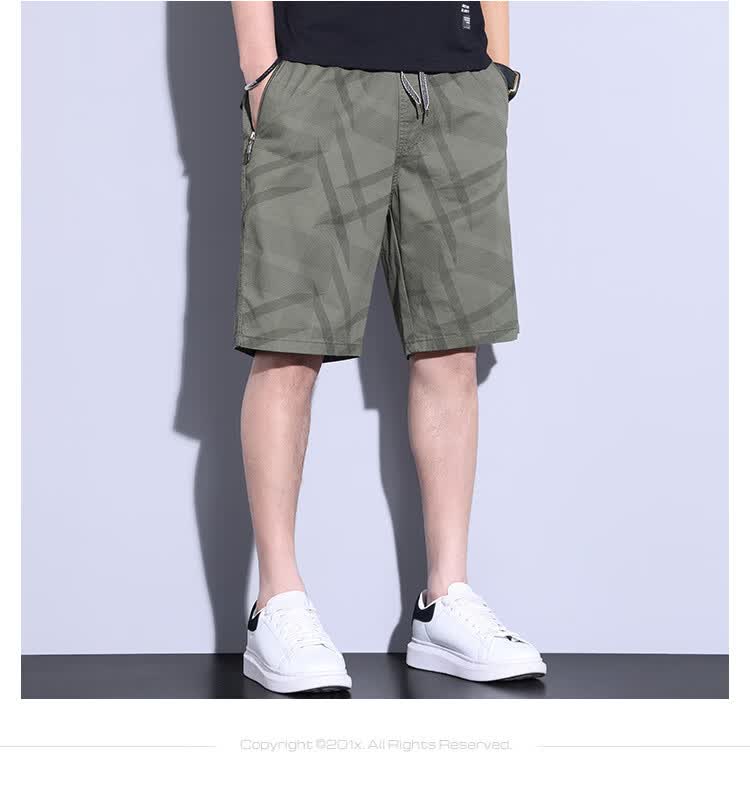 Romon Men's Workwear Casual Shorts Summer Thin Loose Straight Korean Style Beach Five-Point Trendy Cotton Dark Green XL 11