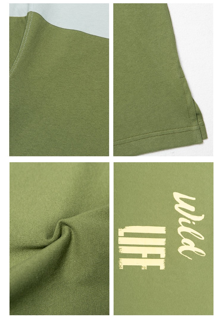 cokein设计师潮牌夏季绿色拼接短袖男装圆领宽松半袖简约男士字母印花